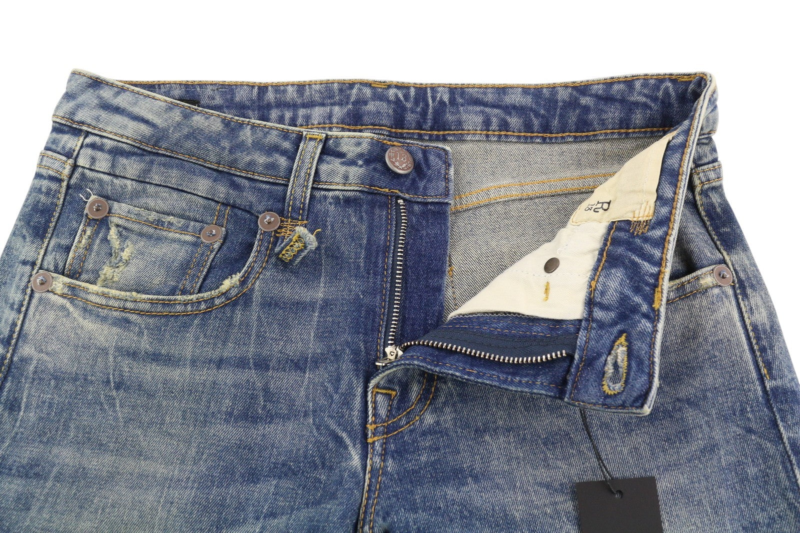 R13 Boy Straight Women Jeans 26 Ankle Cropped Washed Blue Kelly Stretch RRP€645