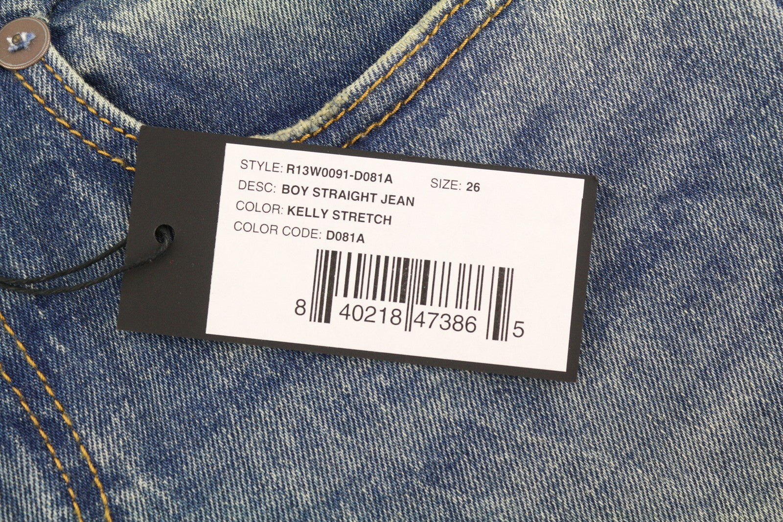 R13 Boy Straight Women Jeans 26 Ankle Cropped Washed Blue Kelly Stretch RRP€645