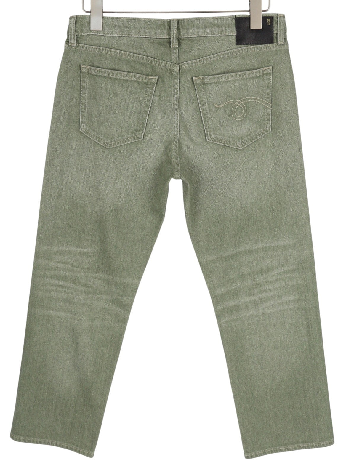 R13 Boy Straight Women Jeans 30 Slim Cropped Army Green Stretch RRP€695