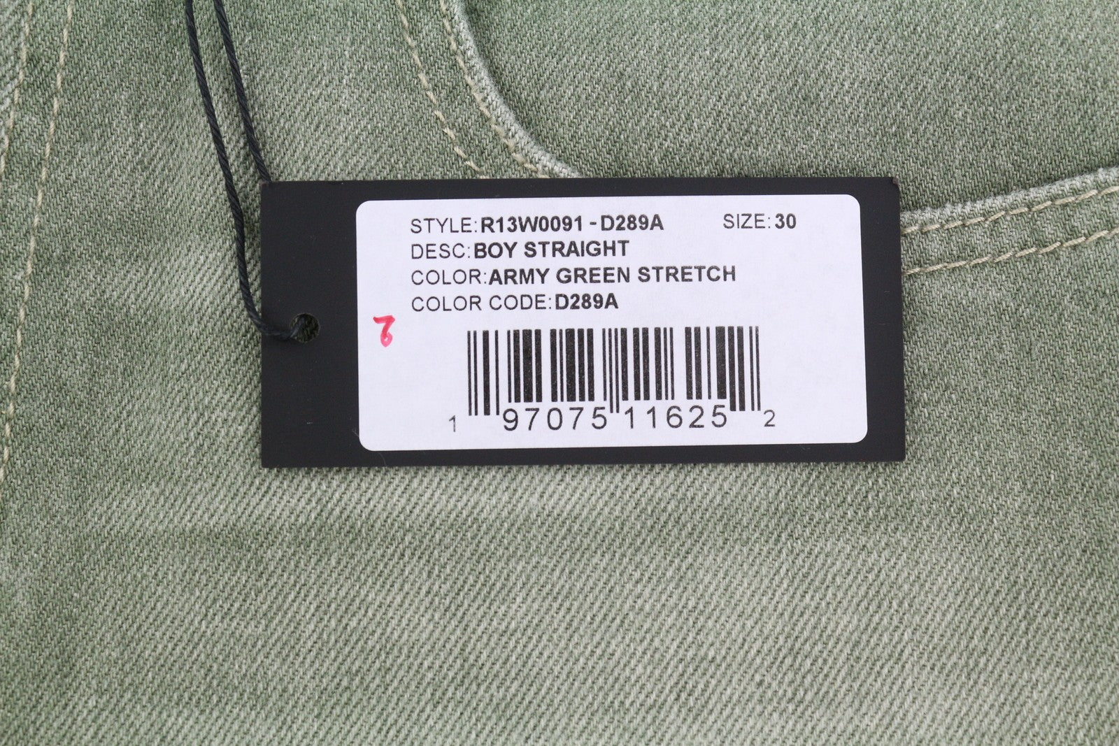 R13 Boy Straight Women Jeans 30 Slim Cropped Army Green Stretch RRP€695