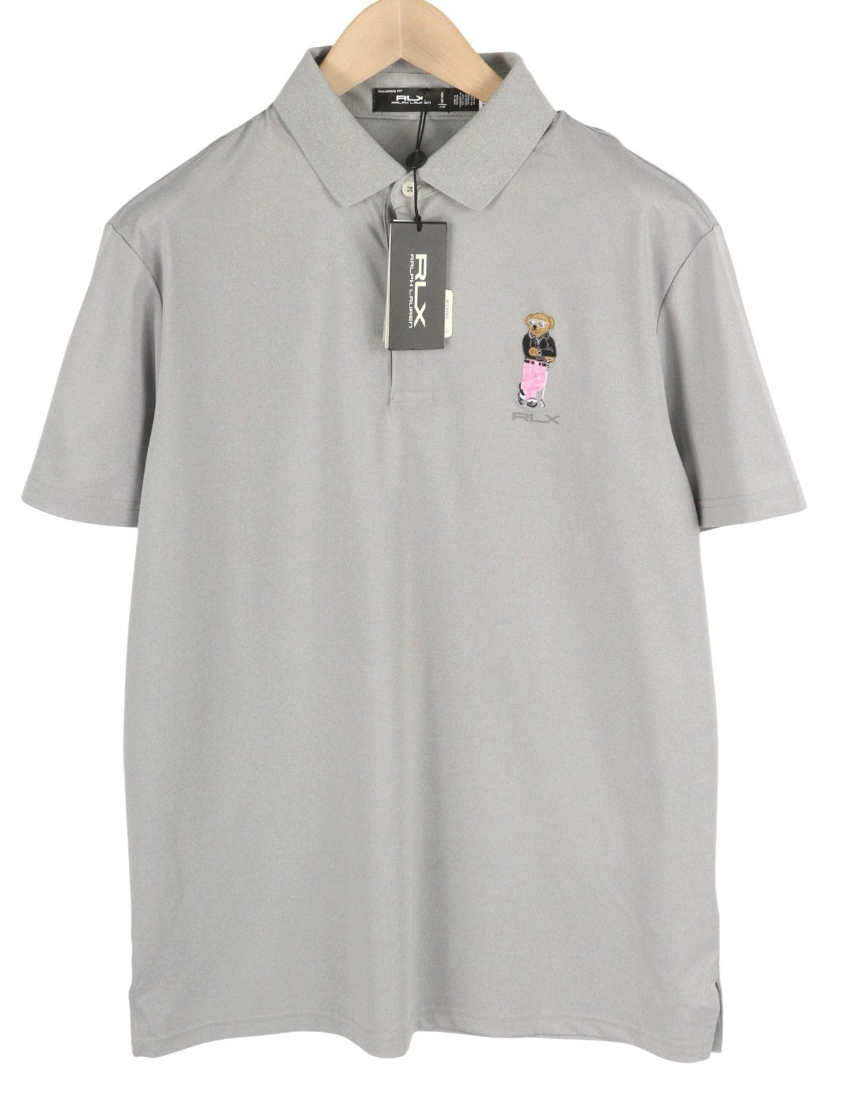 RLX RALPH LAUREN Golf Men T-Shirt L Grey Wicking Short Sleeve Bear Polo RRP €179