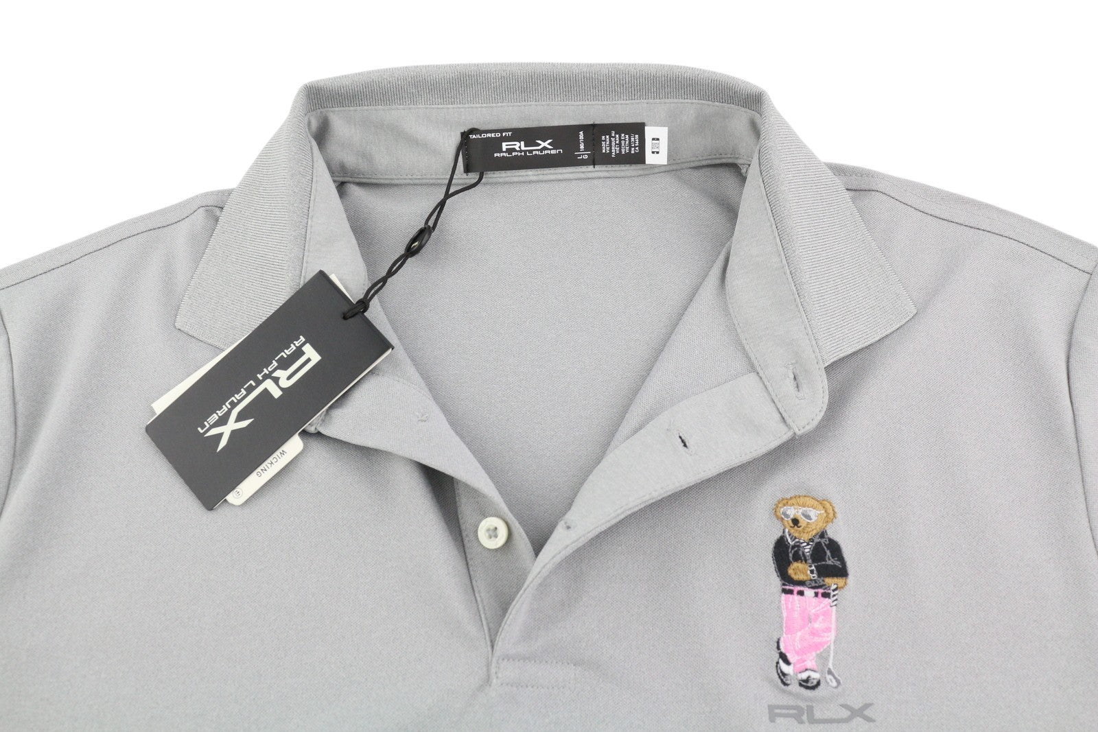 RLX RALPH LAUREN Golf Men T-Shirt L Grey Wicking Short Sleeve Bear Polo RRP €179