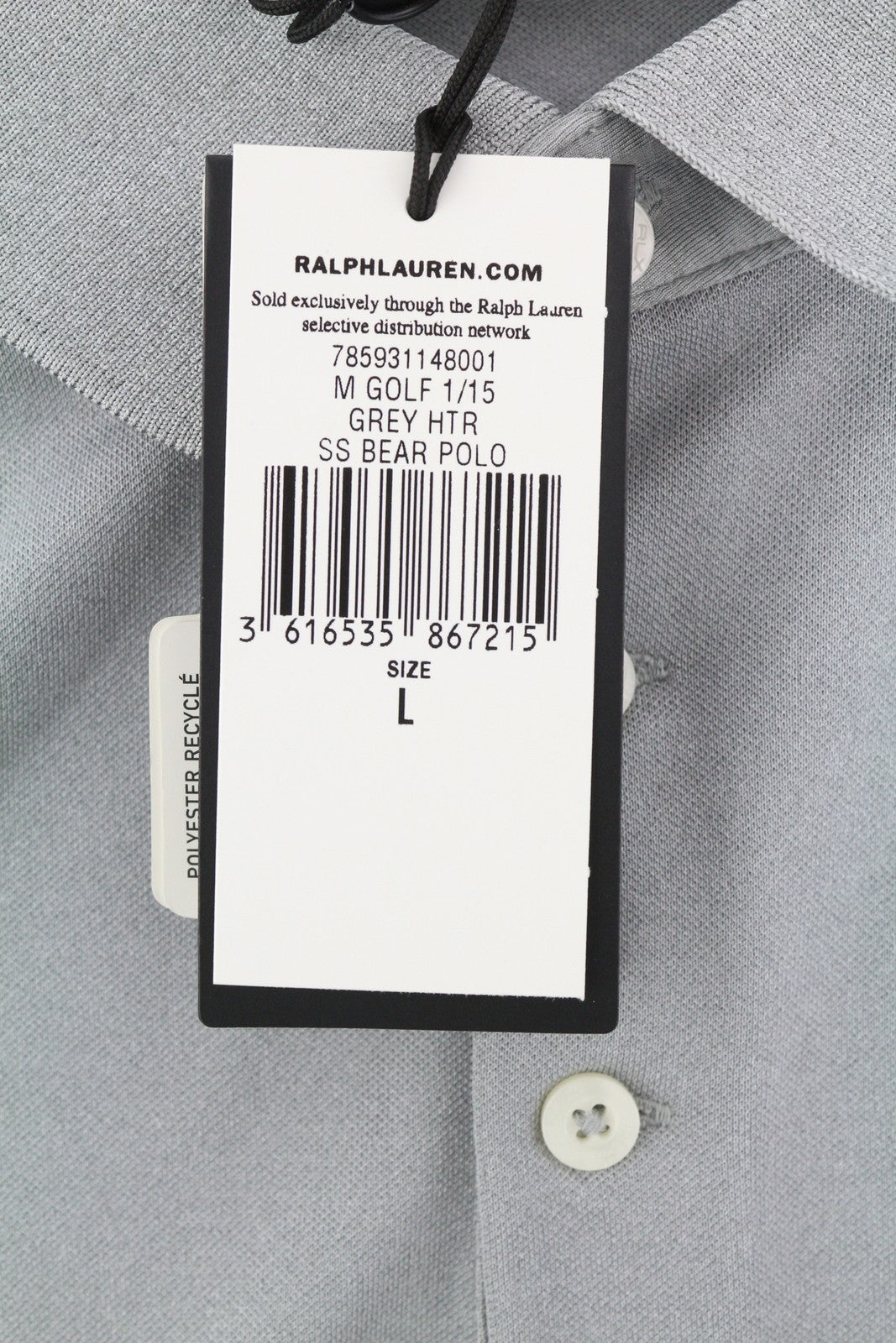 RLX RALPH LAUREN Golf Men T-Shirt L Grey Wicking Short Sleeve Bear Polo RRP €179