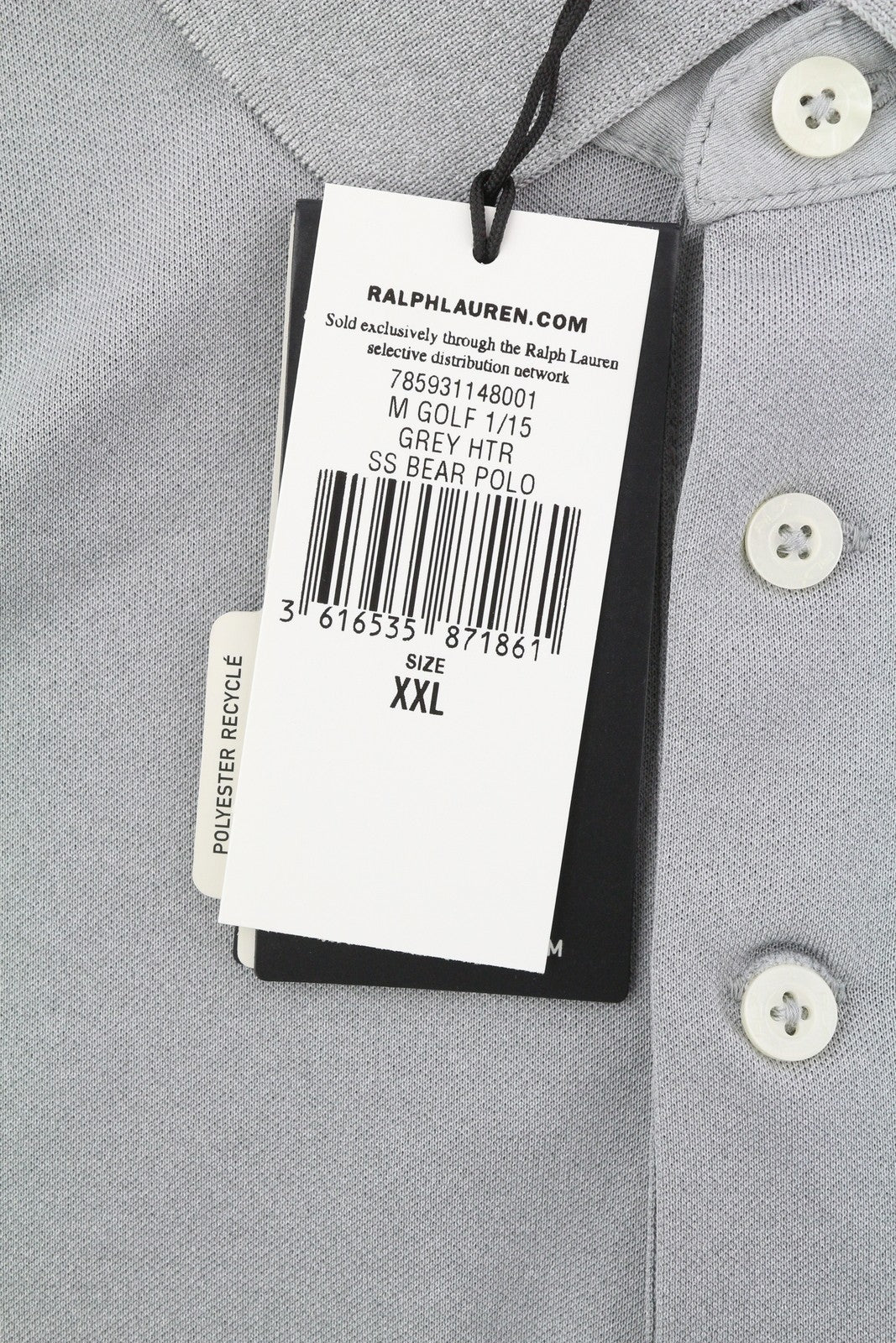 RLX RALPH LAUREN Golf Men T-Shirt 2XL Grey Wicking Short Sleeve Bear Polo RRP179