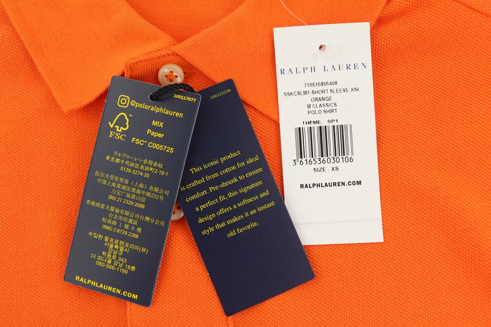 RALPH LAUREN Slim Fit Men T-Shirt XS Orange Short Sleeve Polo Neck RRP€182