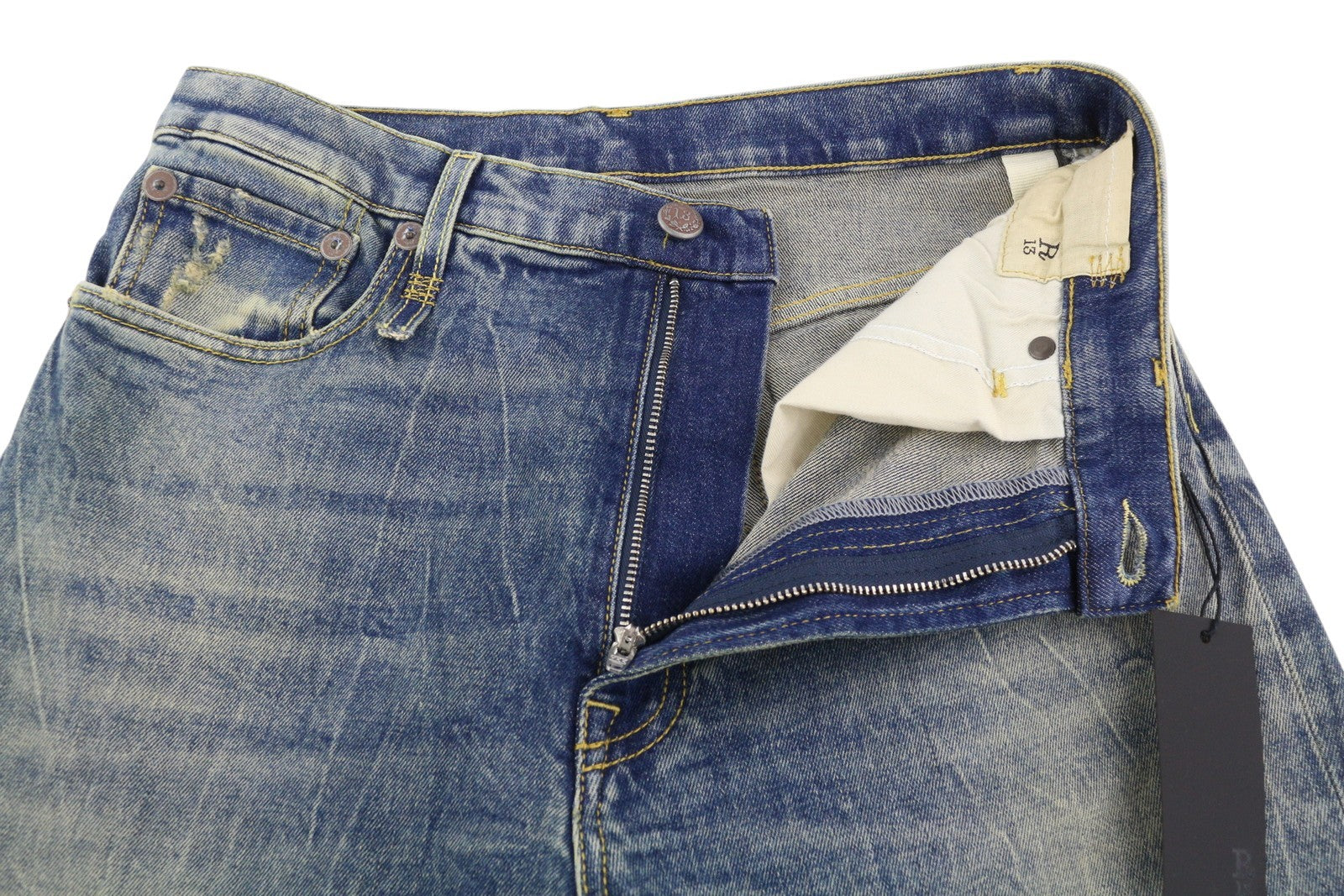 R13 Jane Women Jeans 28 Washed Blue Flared Leg Zip Fly Kelly Stretch RRP€645