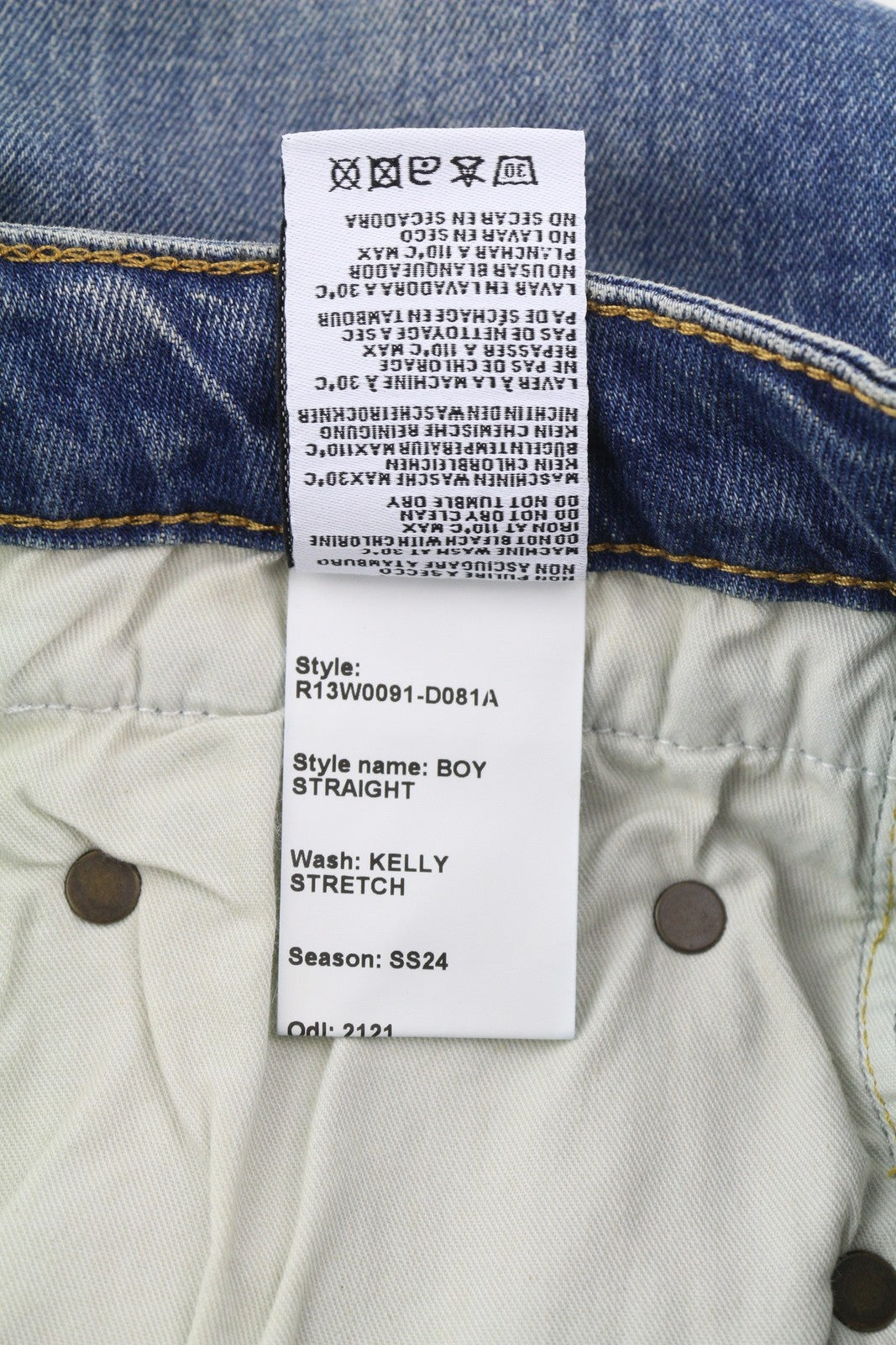 R13 Boy Straight Women Jeans 26 Cropped Ankle Washed Bue Kelly Stretch RRP€645