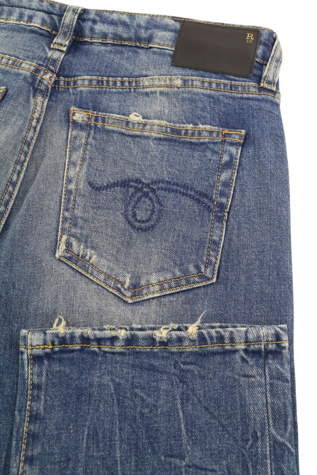 R13 Boy Straight Women Jeans 26 Cropped Ankle Washed Bue Kelly Stretch RRP€645