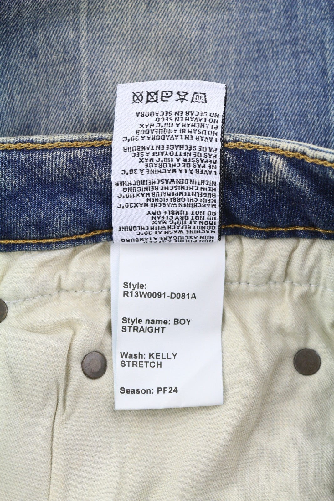 R13 Boy Straight Women Jeans 27 Washed Ankle Length Blue Kelly Stretchy RRP€645