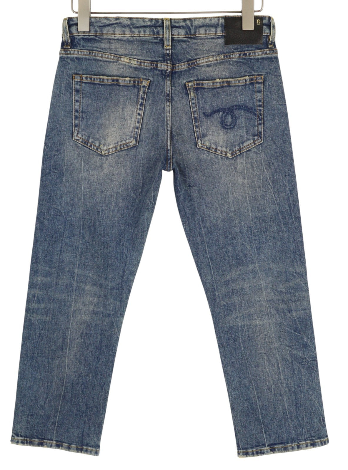 R13 Boy Straight Women Jeans 27 Washed Ankle Length Blue Kelly Stretchy RRP€645