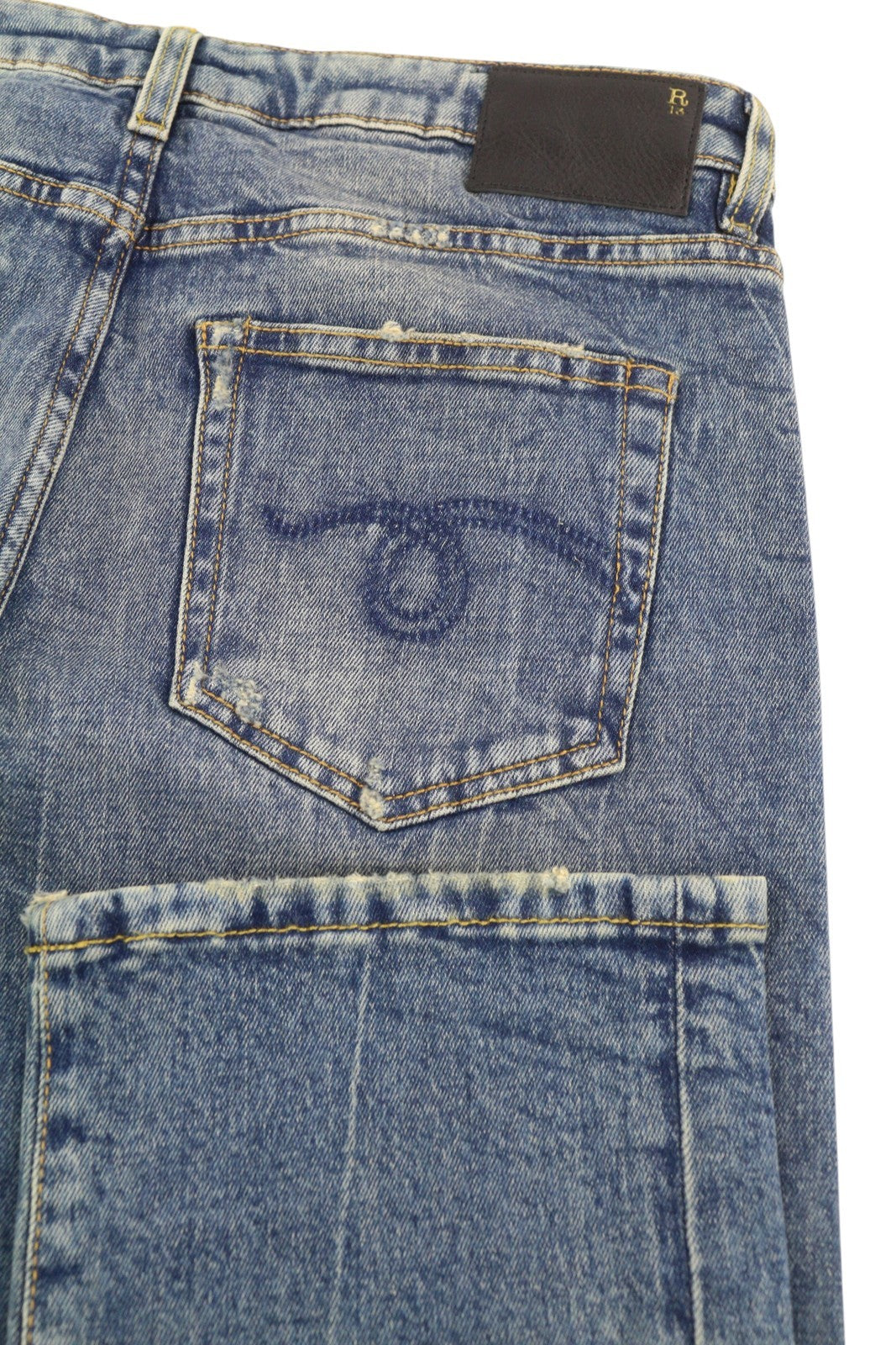 R13 Boy Straight Women Jeans 27 Washed Ankle Length Blue Kelly Stretchy RRP€645