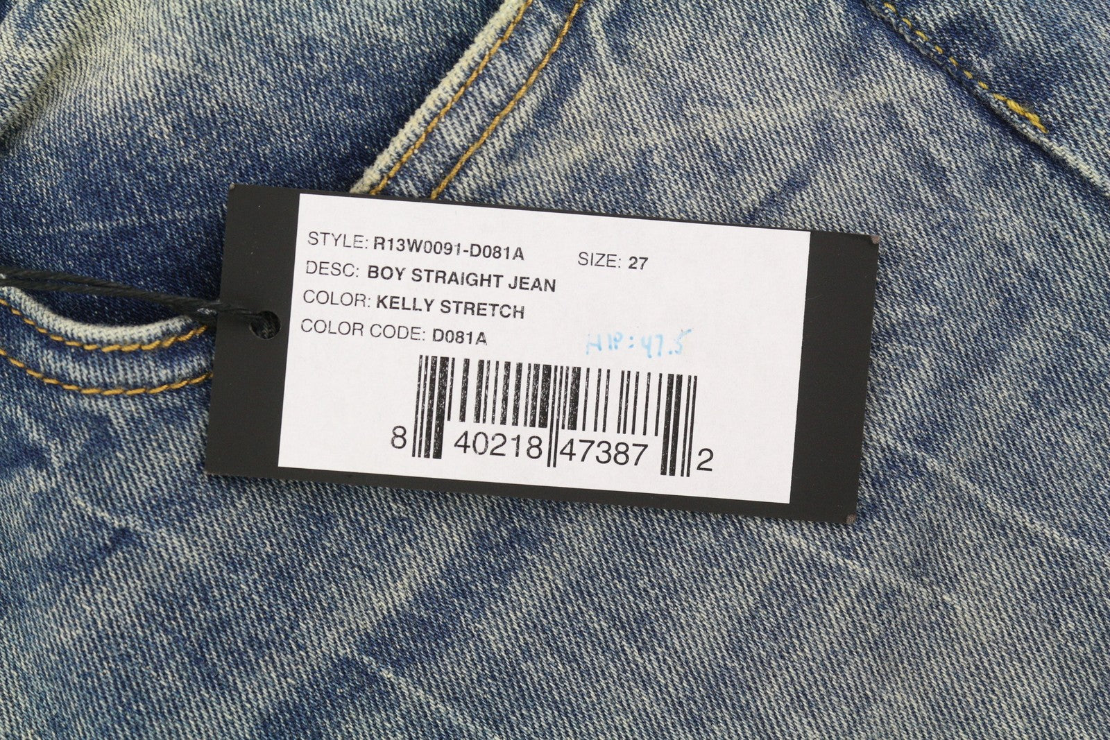 R13 Boy Straight Women Jeans 27 Washed Ankle Length Blue Kelly Stretchy RRP€645