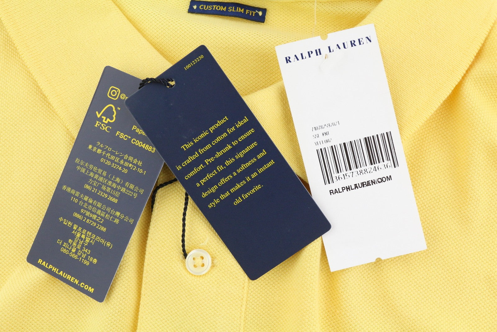 RALPH LAUREN Custom Slim Fit Men T-Shirt 2XL Yellow Short Sleeve Polo RRP€125