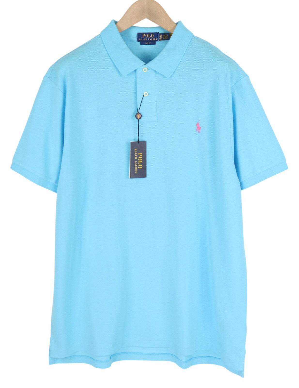 RALPH LAUREN Slim Fit Men T-Shirt 2XL Blue Short Sleeved Polo Neck RRP€125