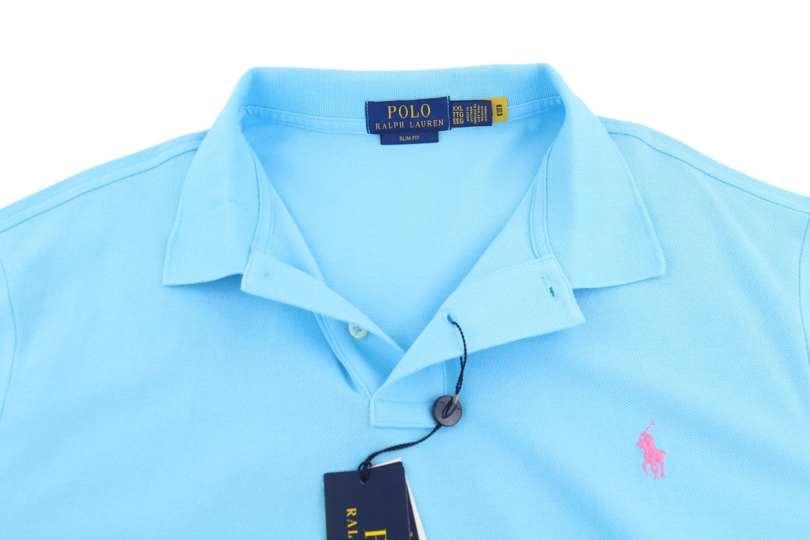 RALPH LAUREN Slim Fit Men T-Shirt 2XL Blue Short Sleeved Polo Neck RRP€125