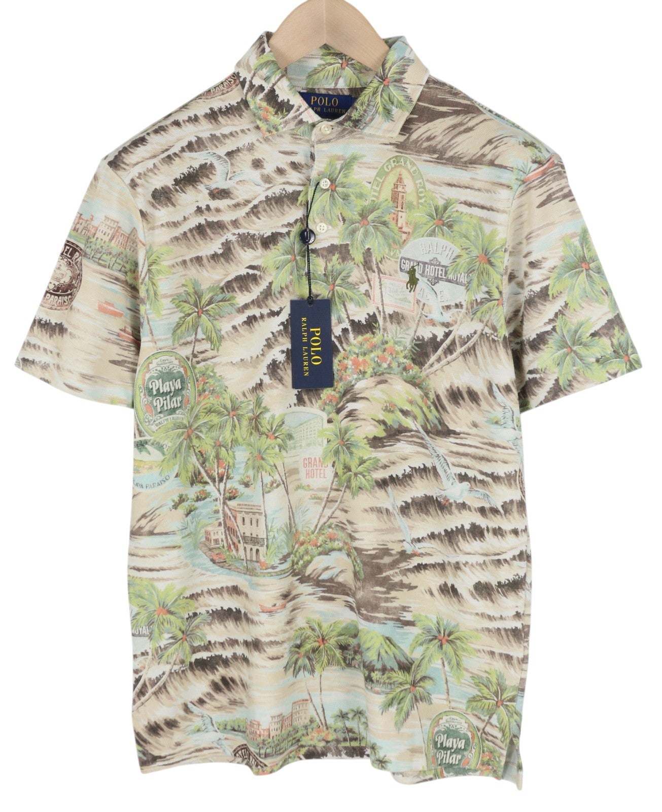 RALPH LAUREN Custom Slim Fit Men T-Shirt M Palm Print Short Sleeved Polo RRP€173