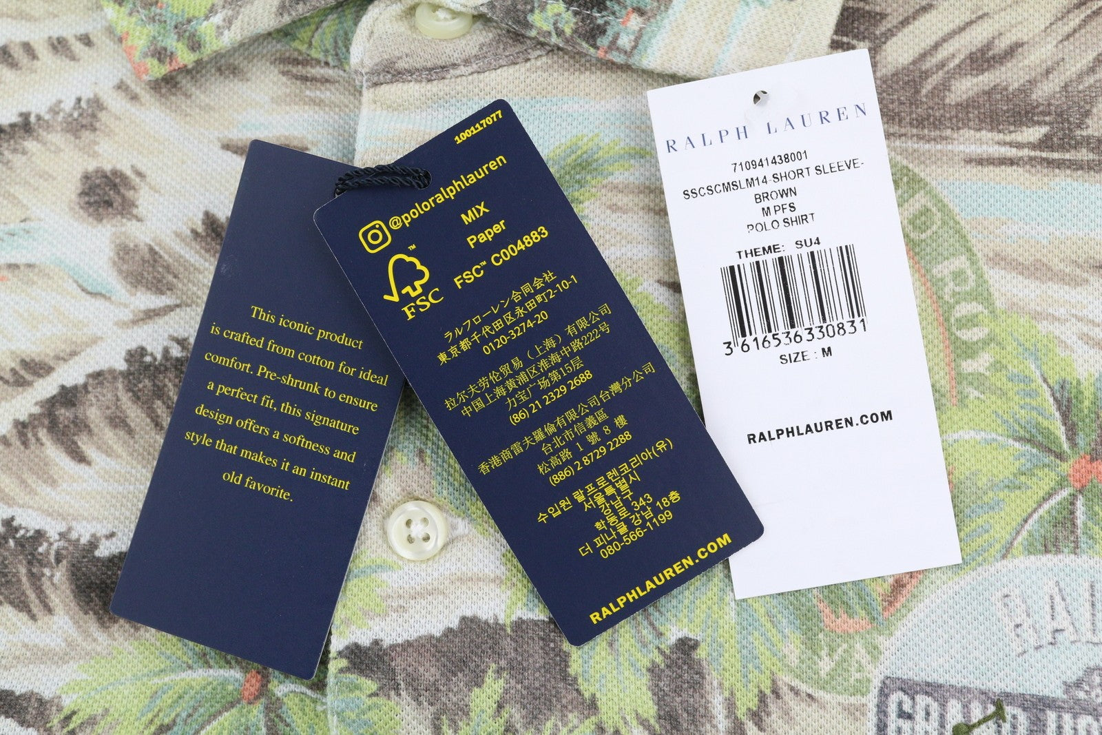 RALPH LAUREN Custom Slim Fit Men T-Shirt M Palm Print Short Sleeved Polo RRP€173