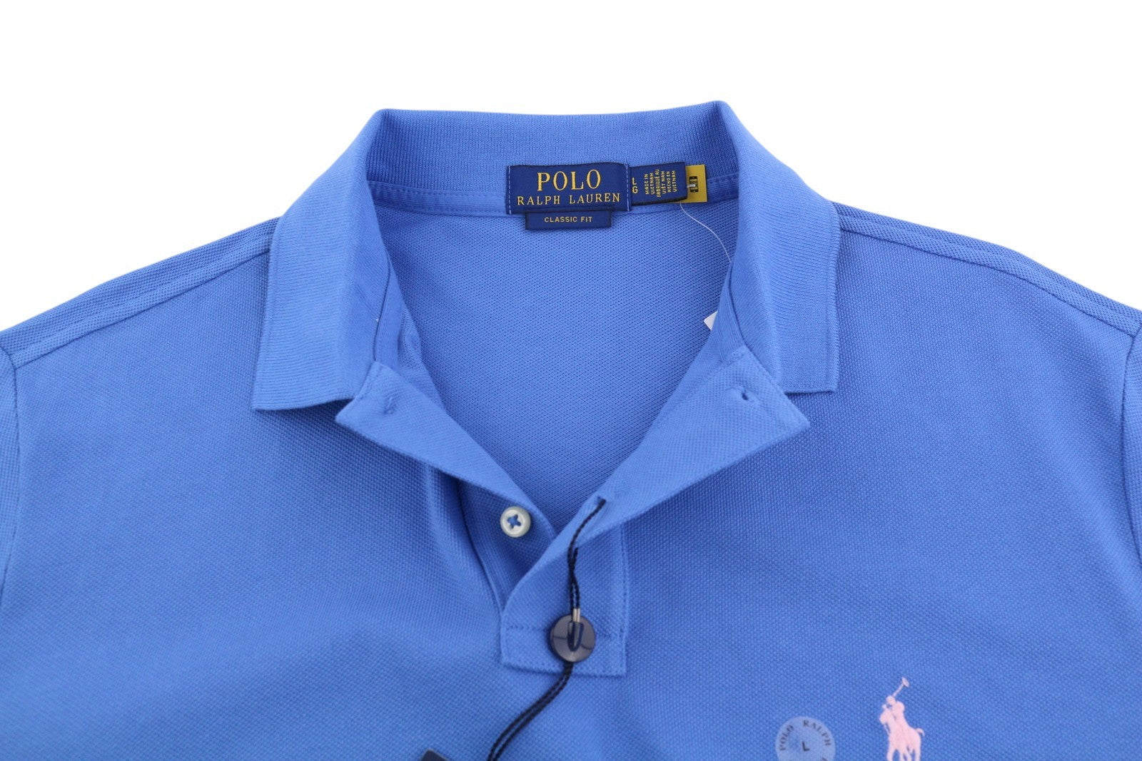 RALPH LAUREN Classic Fit Men T-Shirt L Blue Short Sleeve Polo Neck Stretch