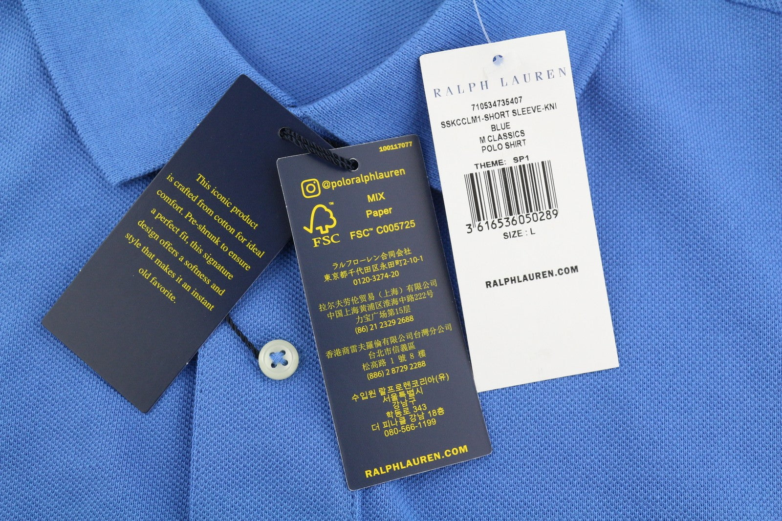 RALPH LAUREN Classic Fit Men T-Shirt L Blue Short Sleeve Polo Neck Stretch