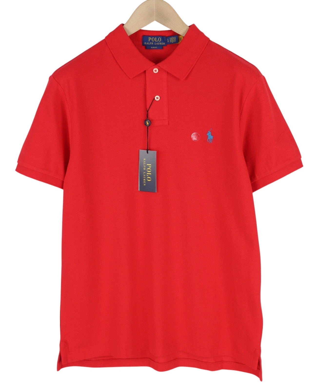 RALPH LAUREN Sim Fit Men T-Shirt L Red Short Sleeve Polo Neck Logo RRP€129