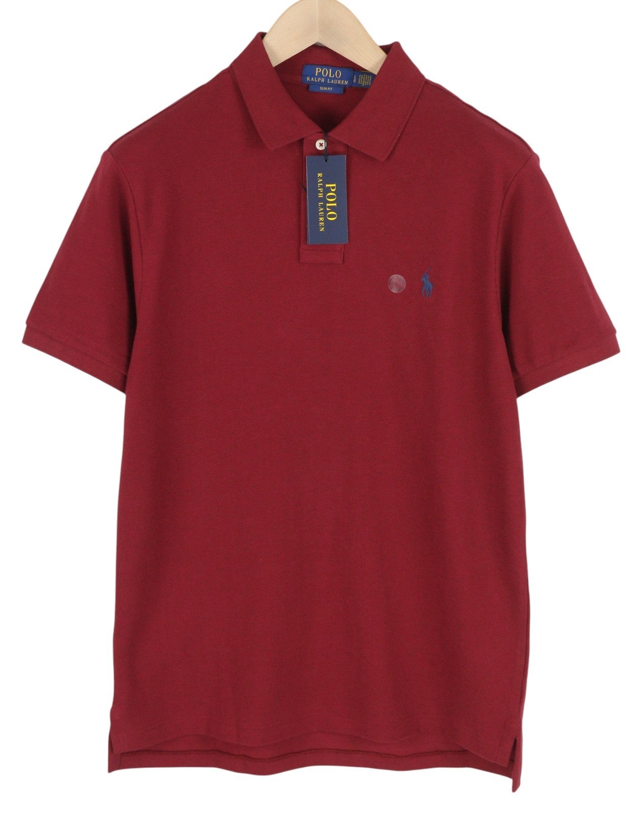 RALPH LAUREN Sim Fit Men T-Shirt L Burgundy Short Sleeve Polo Neck Logo