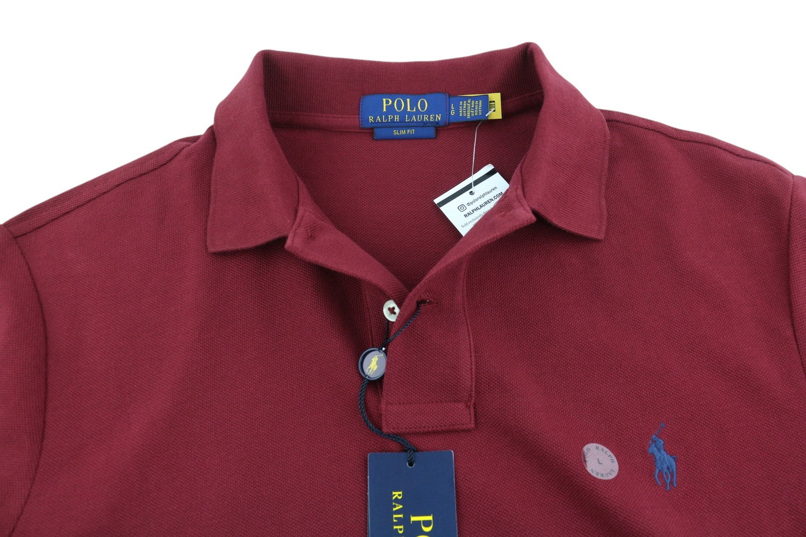 RALPH LAUREN Sim Fit Men T-Shirt L Burgundy Short Sleeve Polo Neck Logo