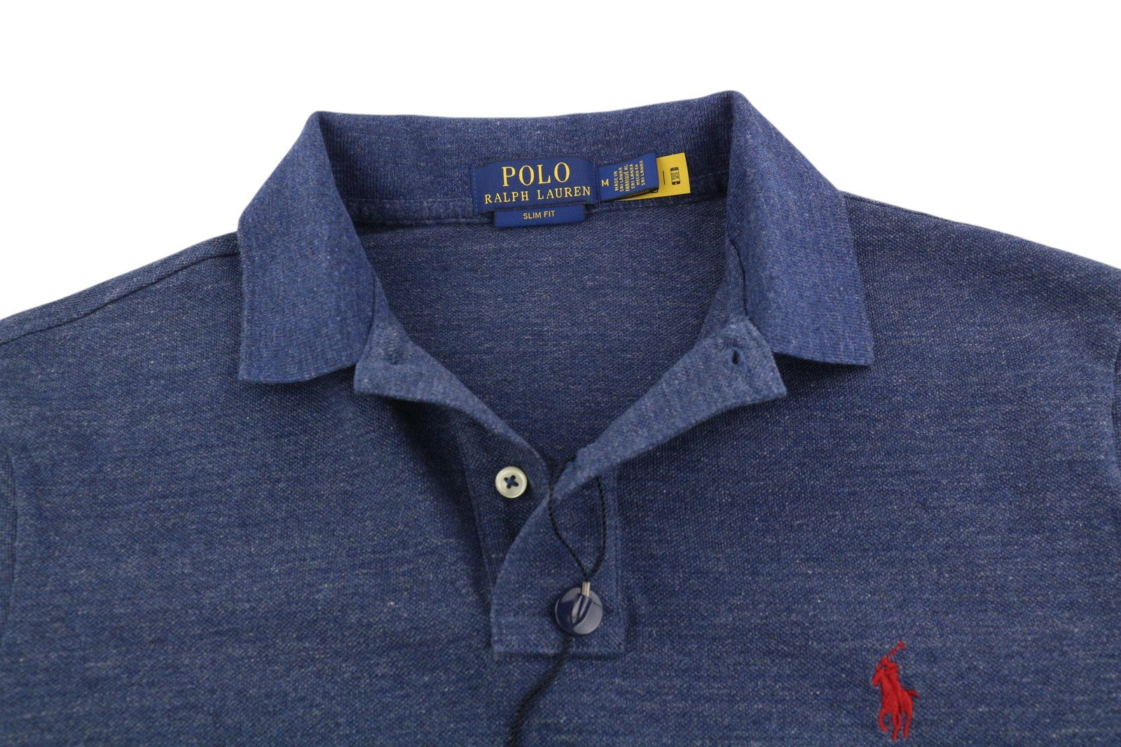 RALPH LAUREN Slim Fit Men T-Shirt M Blue Short Sleeved Polo Neck