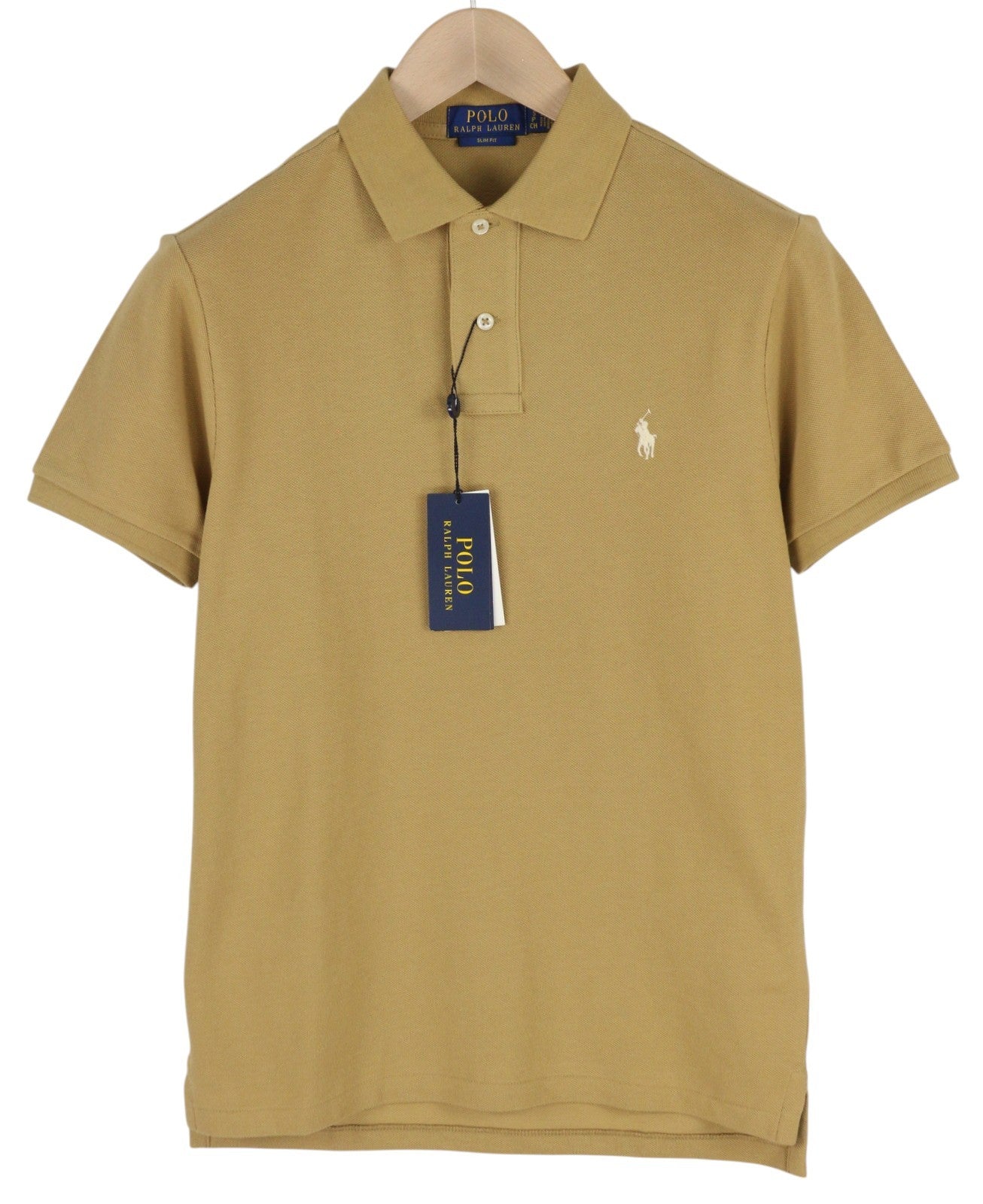 RALPH LAUREN Slim Fit Men T-Shirt S Beige Short Sleeved Polo Logo RRP€128