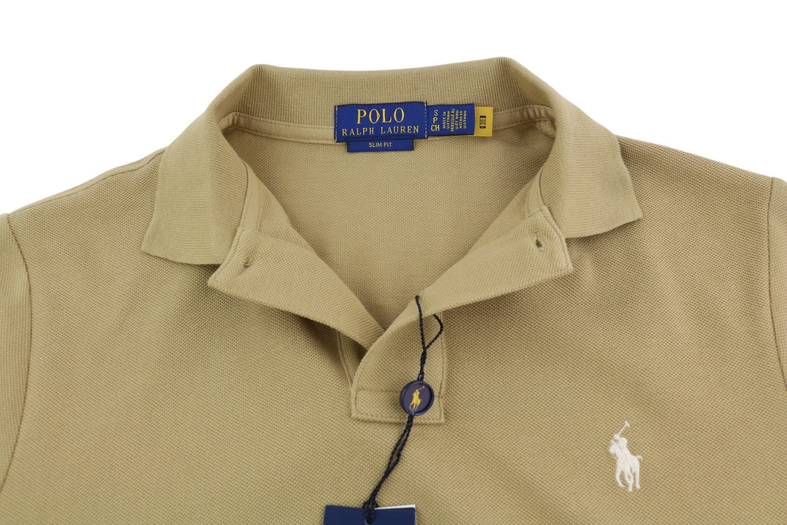 RALPH LAUREN Slim Fit Men T-Shirt S Beige Short Sleeved Polo Logo RRP€128