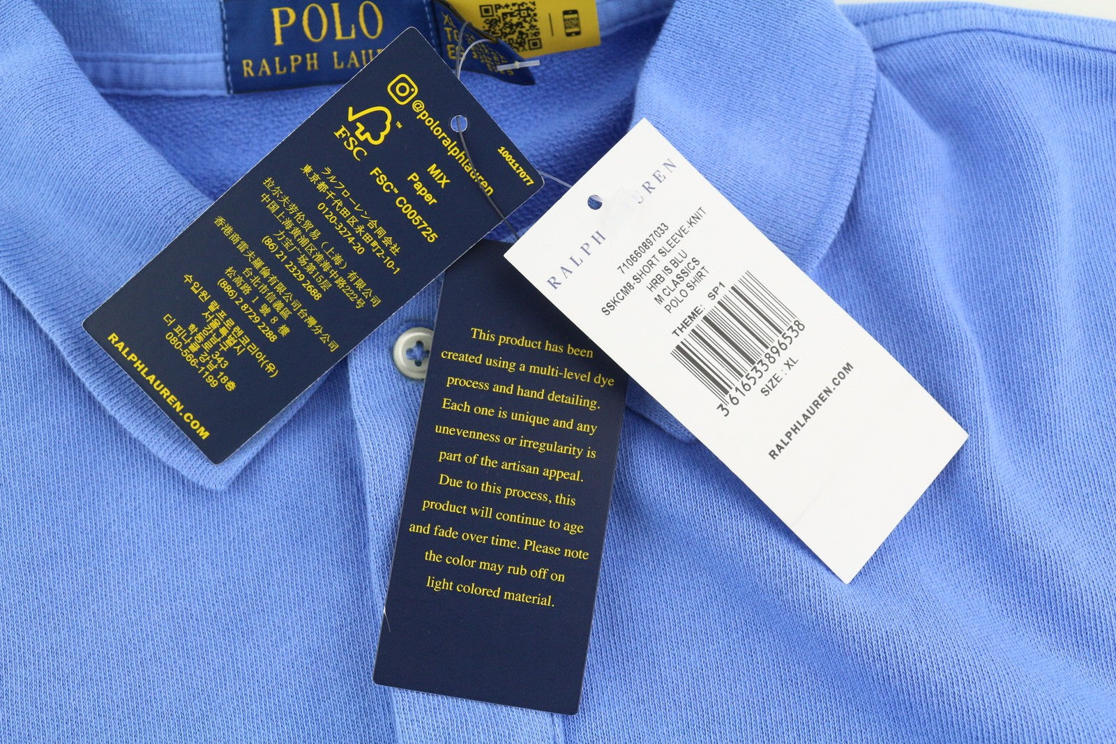 RALPH LAUREN Men T-Shirt XL Blue Short Sleeved Polo Neck Stretch RRP€145