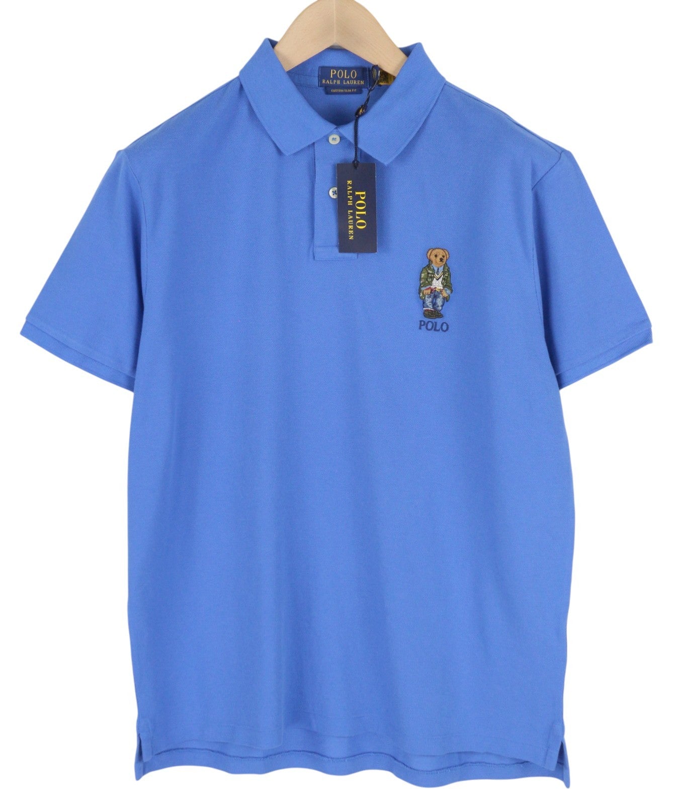 RALPH LAUREN Custom Slim Men T-Shirt 2XL Blue Short Sleeved Bear Polo RRP€179