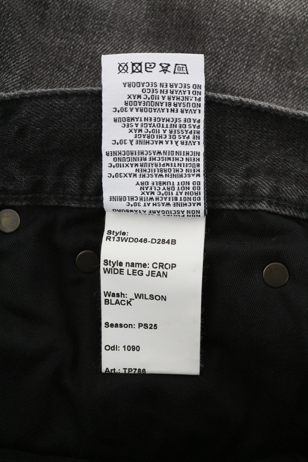 R13 Crop Wide Leg Women Jeans 26 Wilson Black Distress Ankle Washed RRP€695