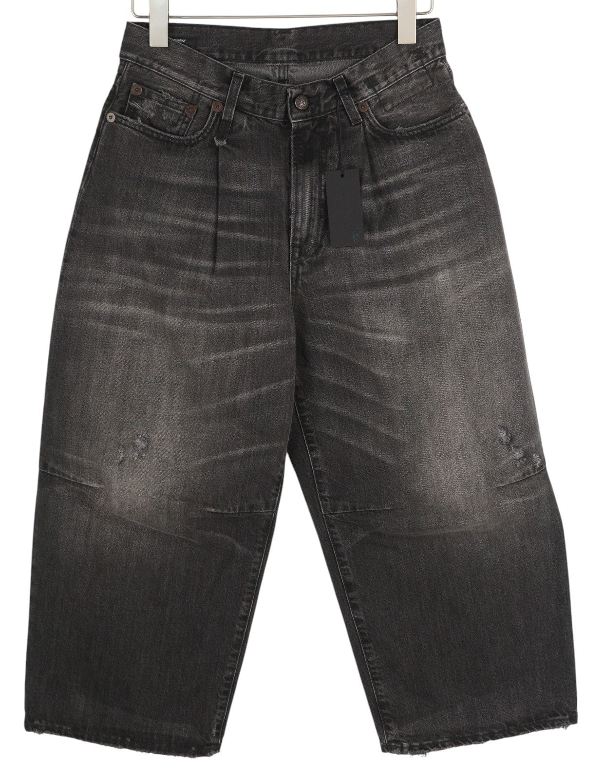 R13 Crop Wide Leg Women Jeans 26 Wilson Black Distress Ankle Washed RRP€695