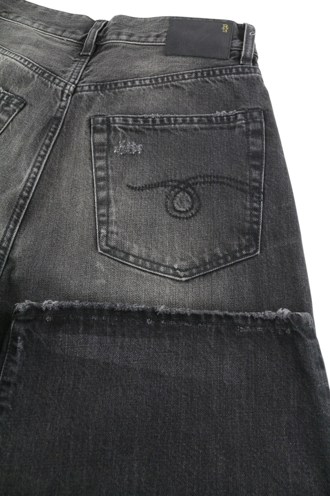 R13 Crop Wide Leg Women Jeans 26 Wilson Black Distress Ankle Washed RRP€695