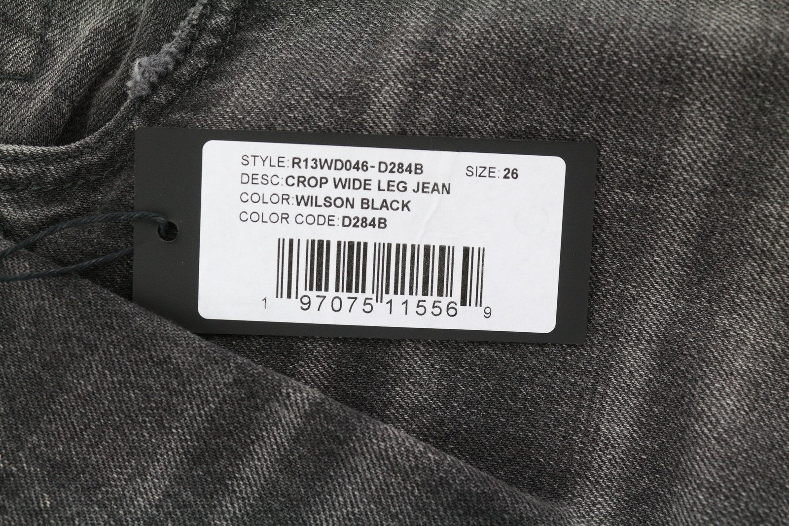 R13 Crop Wide Leg Women Jeans 26 Wilson Black Distress Ankle Washed RRP€695