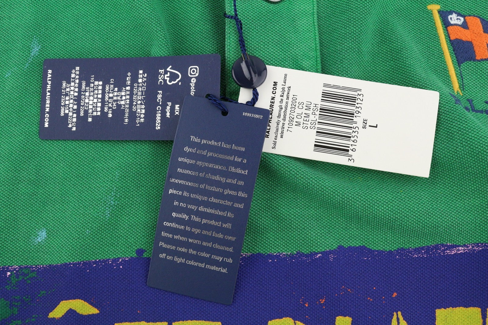 RALPH LAUREN Classic Fit Men T-Shirt L Green Short Sleeved Multi Polo RRP€200