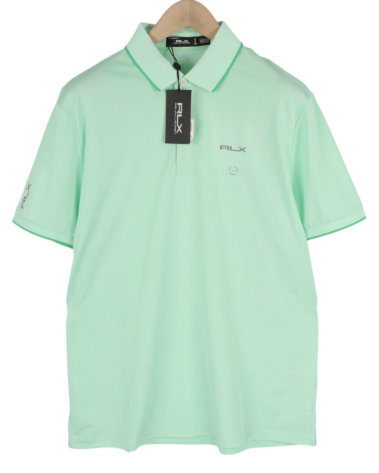 RLX RALPH LAUREN Golf Men T-Shirt L Green Short Sleeve Polo Neck Logo Wicking