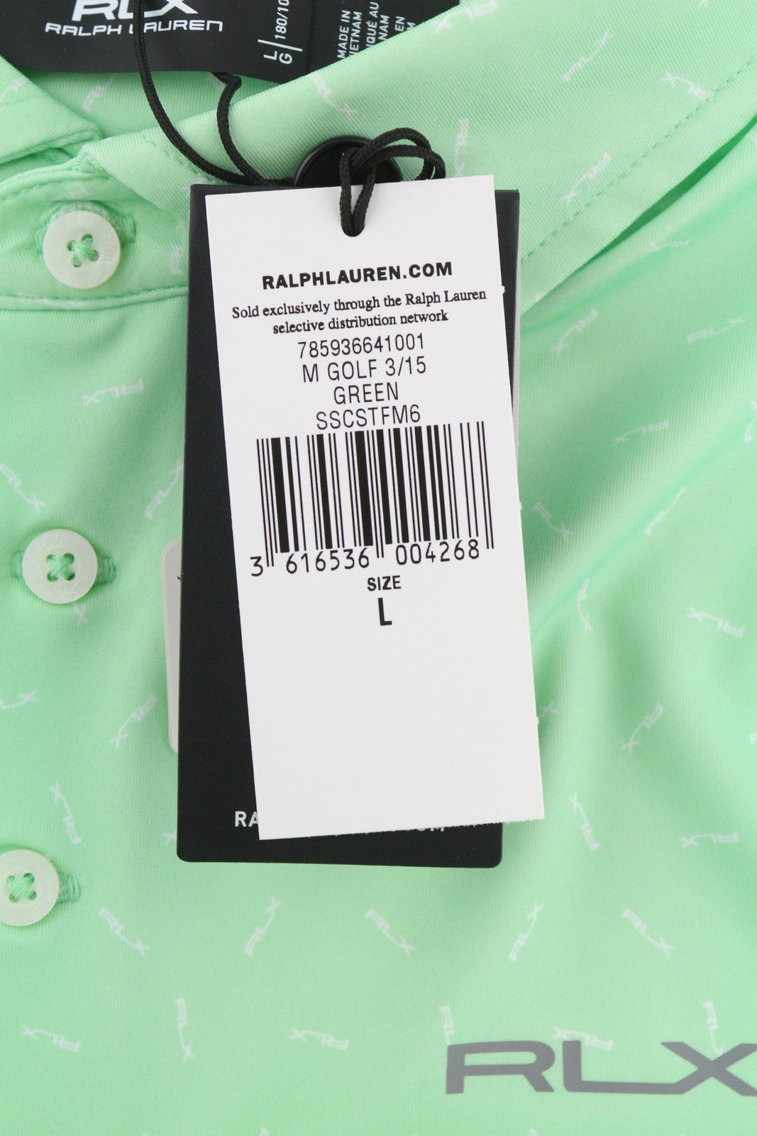 RLX RALPH LAUREN Golf Men T-Shirt L Green Short Sleeve Patterned Wicking Polo