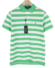 RALPH LAUREN Custom Slim Men T-Shirt S Green Striped Polo Neck RRP€139