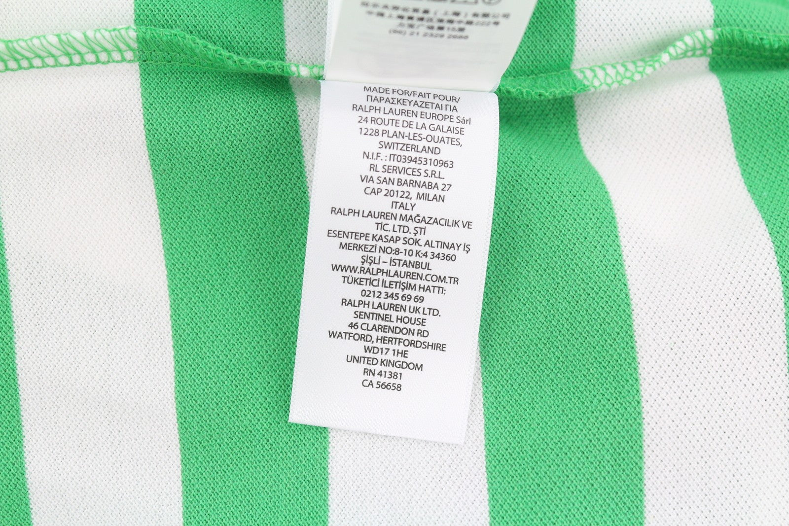 RALPH LAUREN Custom Slim Men T-Shirt S Green Striped Polo Neck RRP€139