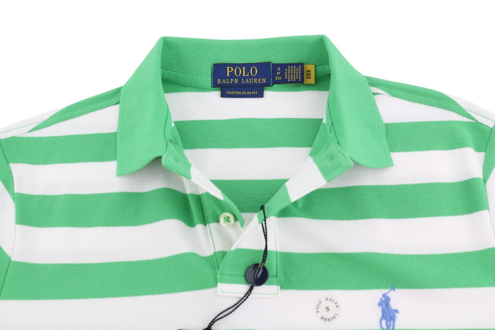 RALPH LAUREN Custom Slim Men T-Shirt S Green Striped Polo Neck RRP€139