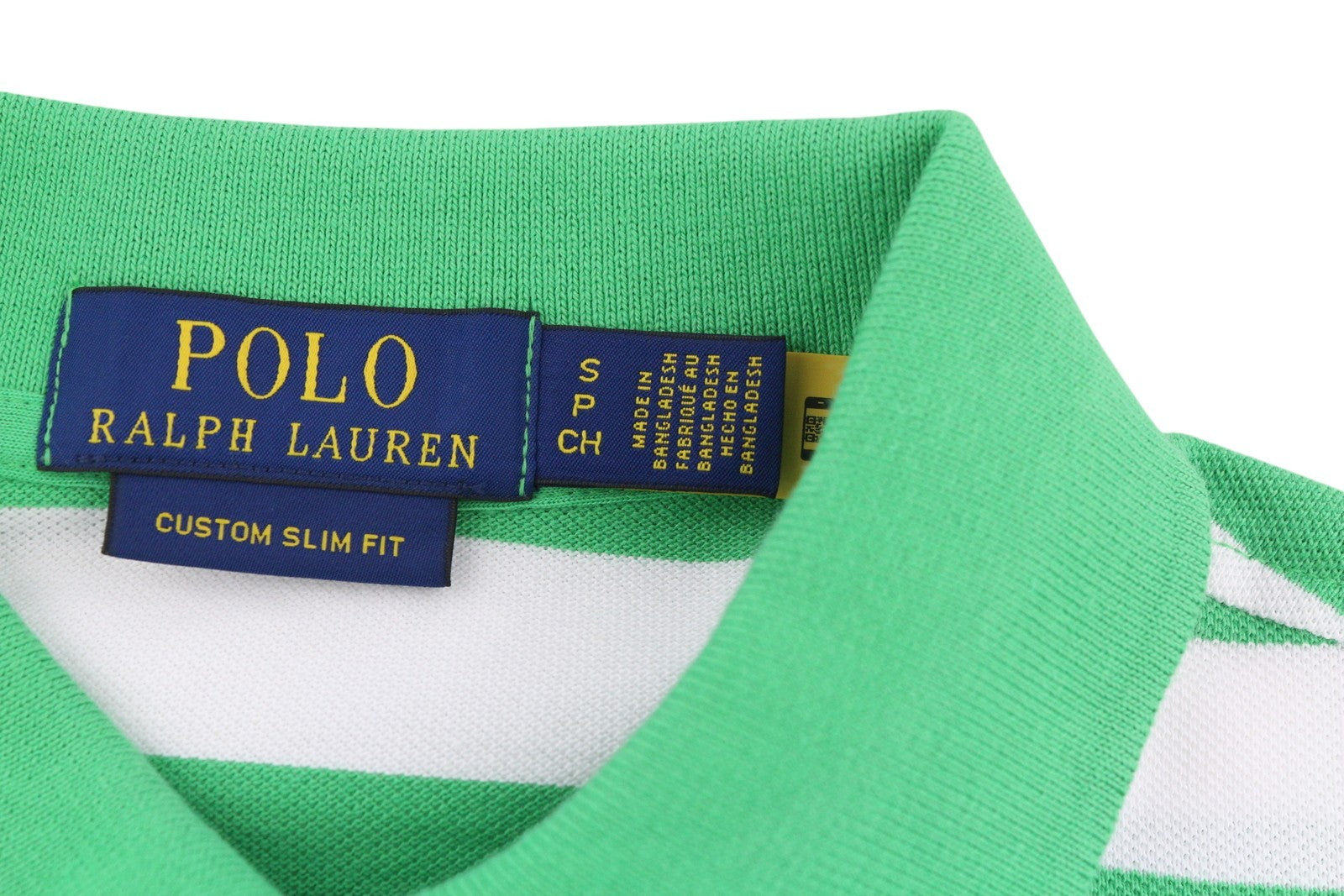 RALPH LAUREN Custom Slim Men T-Shirt S Green Striped Polo Neck RRP€139