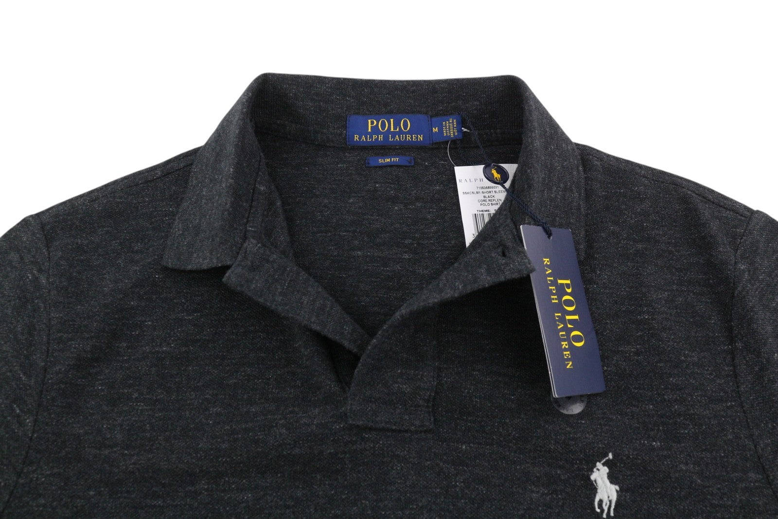 RALPH LAUREN Slim Fit Men T-Shirt M Black Washed Look Short Sleeve Polo