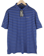 RLX RALPH LAUREN Golf Men T-Shirt 2XL Blue Striped Short Sleeve Polo Wicking