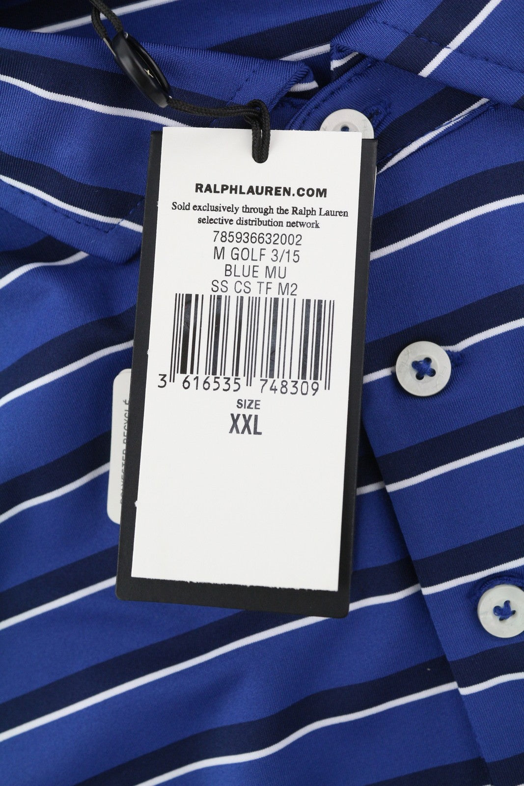 RLX RALPH LAUREN Golf Men T-Shirt 2XL Blue Striped Short Sleeve Polo Wicking