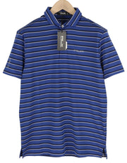 RLX RALPH LAUREN Golf Men T-Shirt M Blue Striped Short Sleeve Polo Logo Wicking