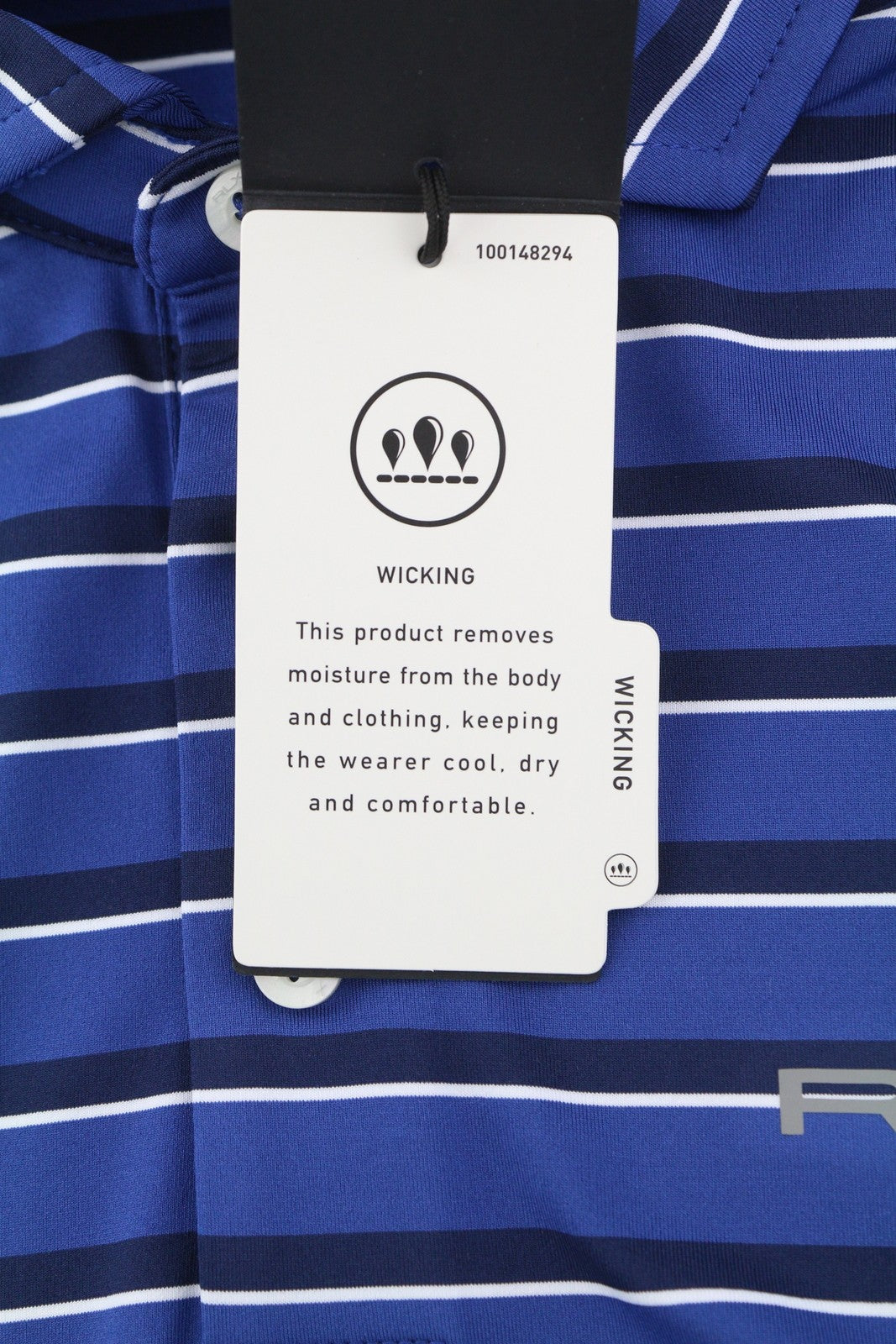 RLX RALPH LAUREN Golf Men T-Shirt M Blue Striped Short Sleeve Polo Logo Wicking