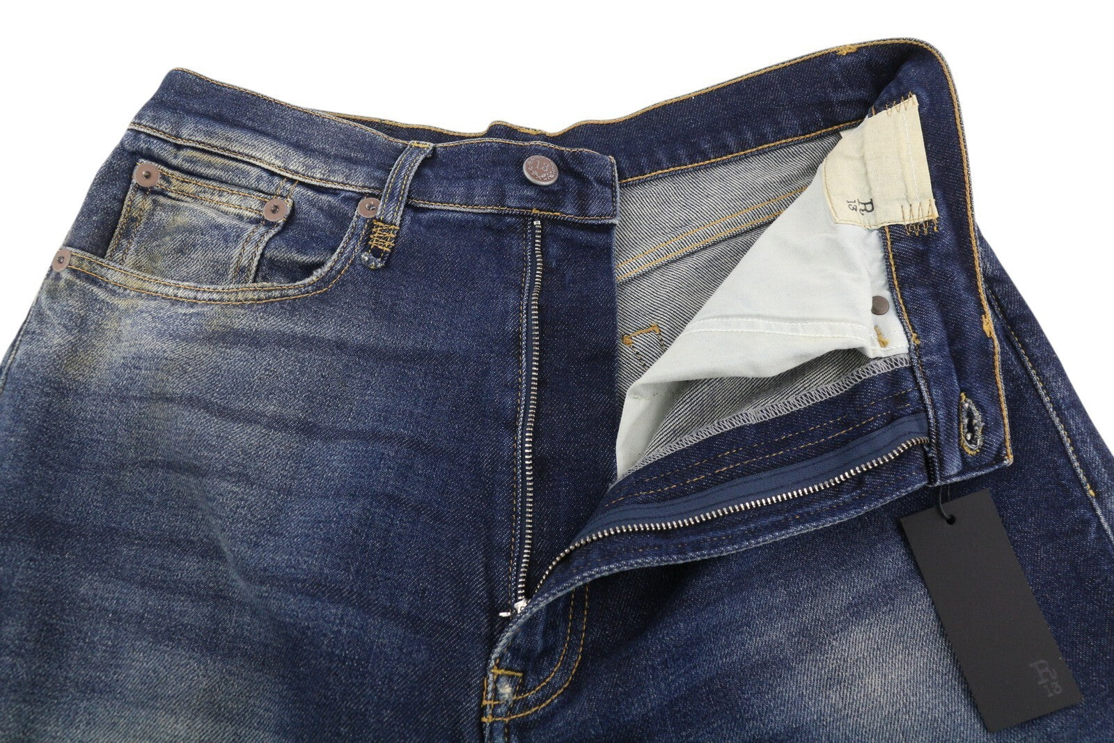 R13 Jesse Women Jeans 27 Loose Straight Fit Drop Crotch Zip Washed Blue RRP€870