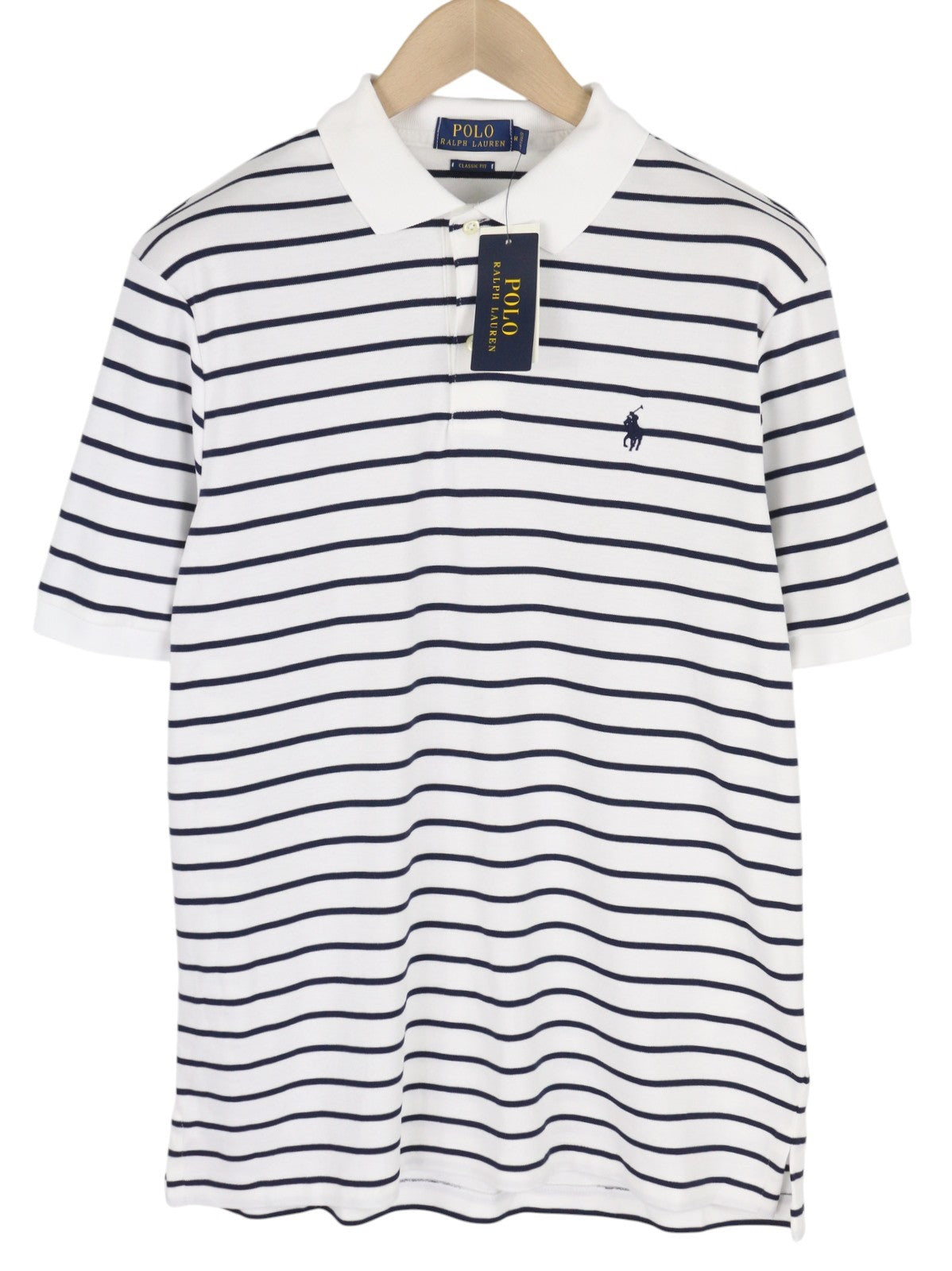 RALPH LAUREN Classic Fit Men T-Shirt M White Short Sleeve Striped Polo Neck