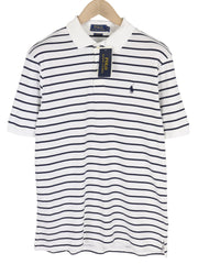 RALPH LAUREN Classic Fit Men T-Shirt M White Short Sleeve Striped Polo Neck